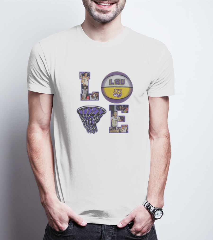 LSU Tigers Women's Basketball Love Collage With Basketball And Players T-Shirt