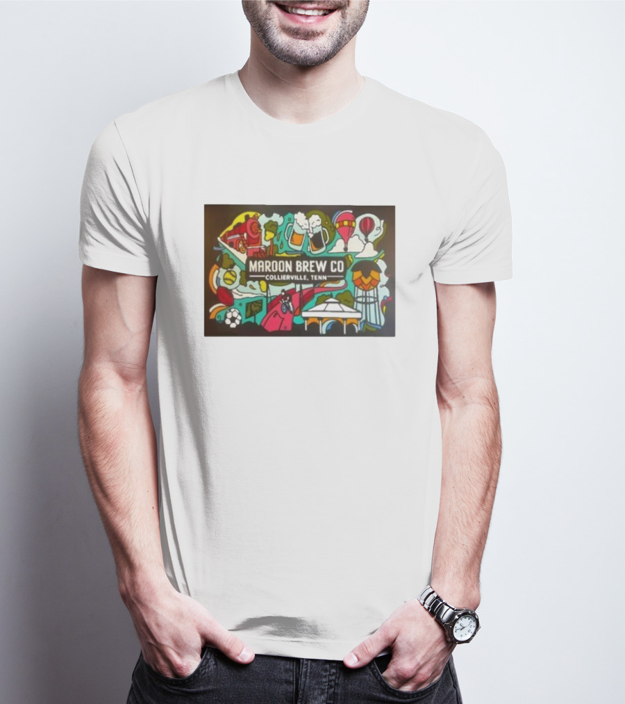 Maroon Brew Co Collierville Tenn Colorful Iconic Beer And Hot Air Balloon T-Shirt