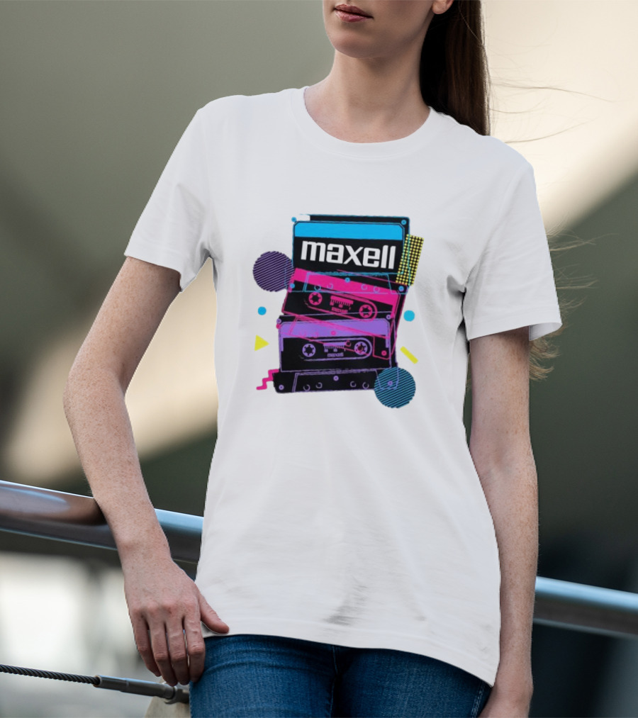 Maxell Retro Cassette Stack Vibrant Neon Aesthetic T-Shirt
