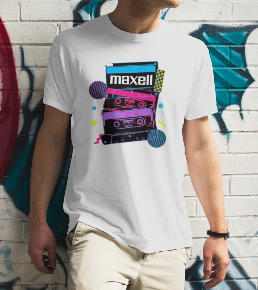 Maxell Retro Cassette Stack Vibrant Neon Aesthetic T-Shirt