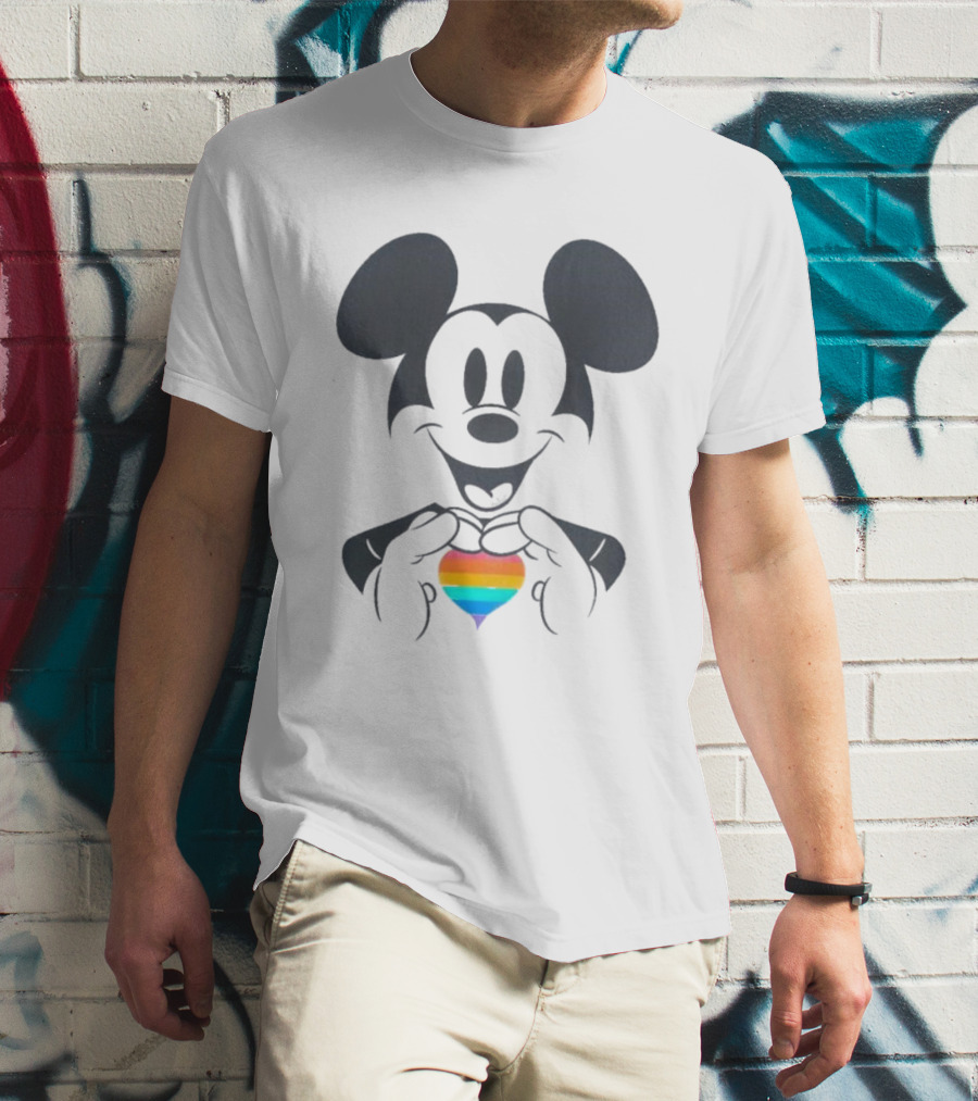 Mickey Mouse Holding Rainbow Heart Disney Pride T-Shirt