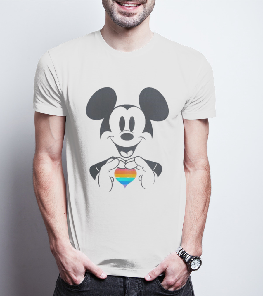 Mickey Mouse Holding Rainbow Heart Disney Pride T-Shirt