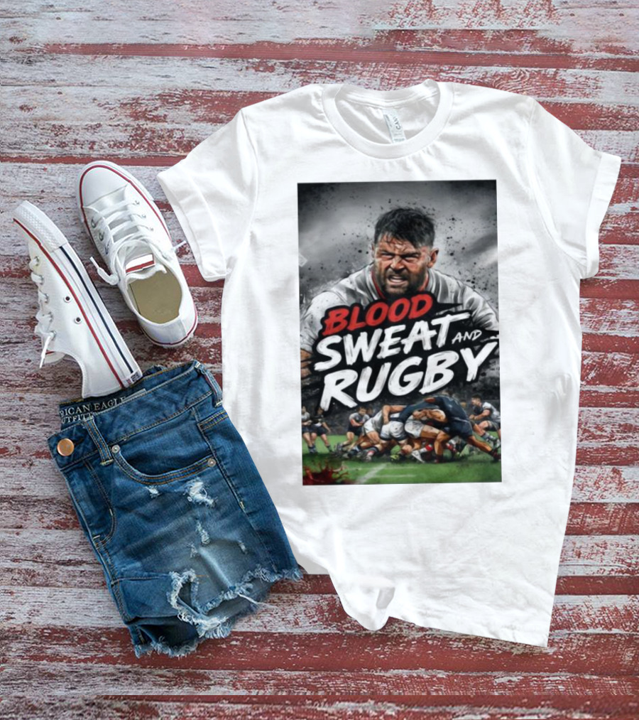 Blood Sweat And Rugby Intense Match Action Rugby Players T-Shirt