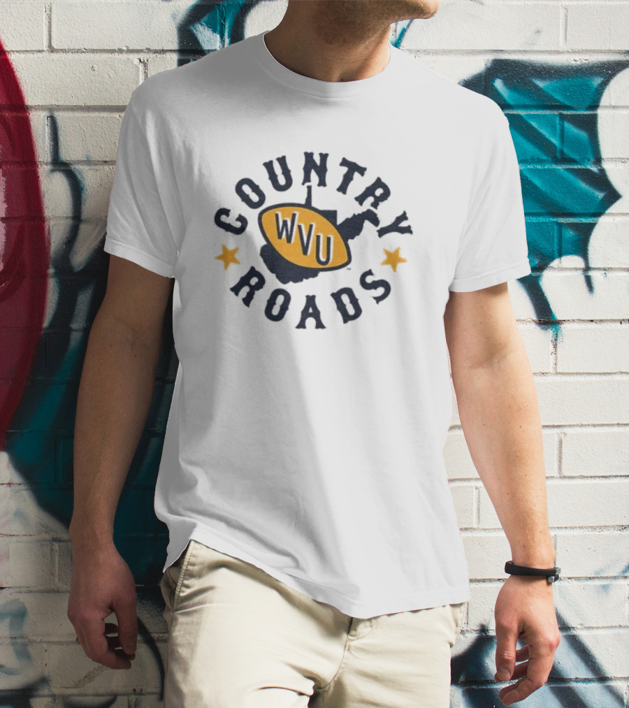Country Roads WVU Football Map Star Emblem T-Shirt