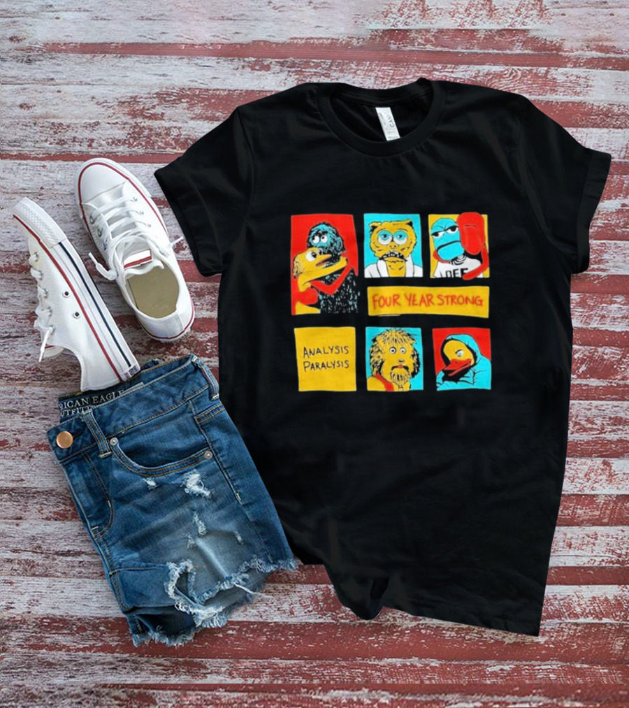 Four Year Strong Analysis Paralysis Characters In Colorful Panels T-Shirt