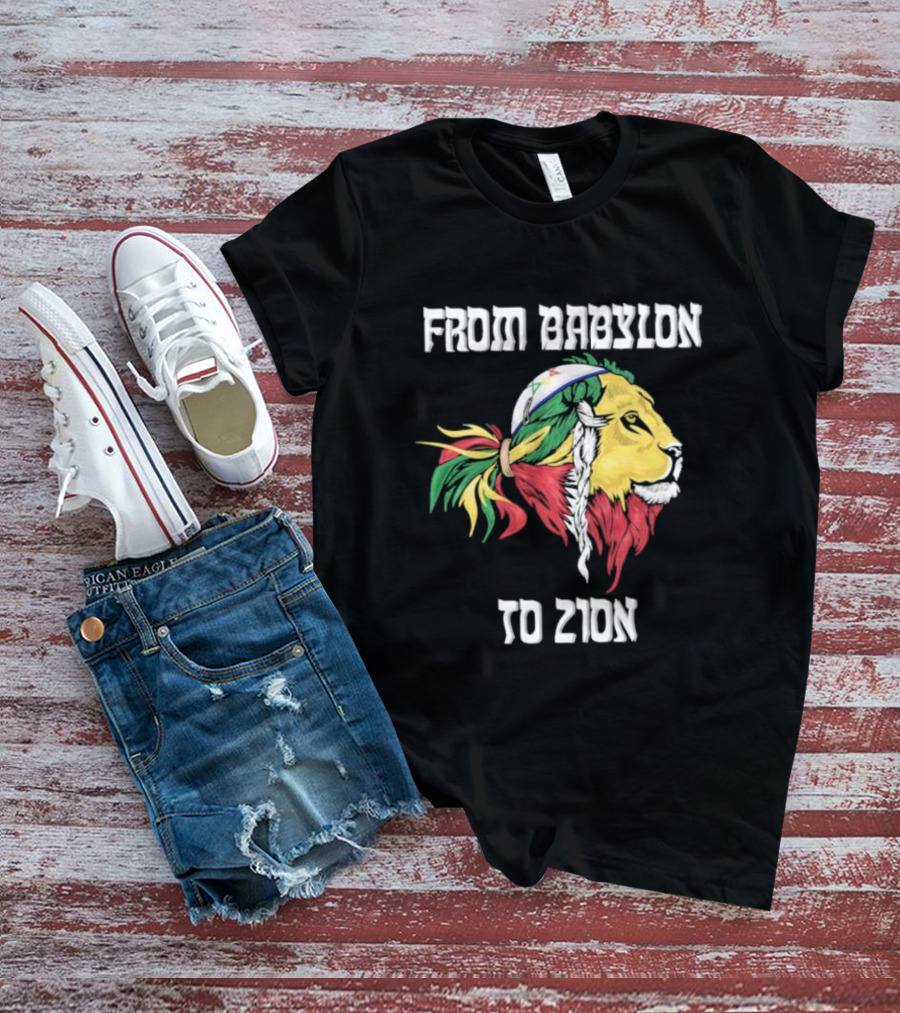 From Babylon To Zion Lion With Rasta Colors T-Shirt