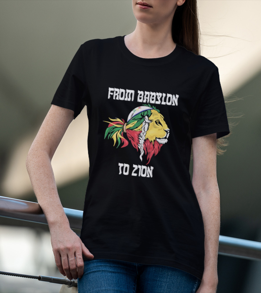 From Babylon To Zion Lion With Rasta Colors T-Shirt