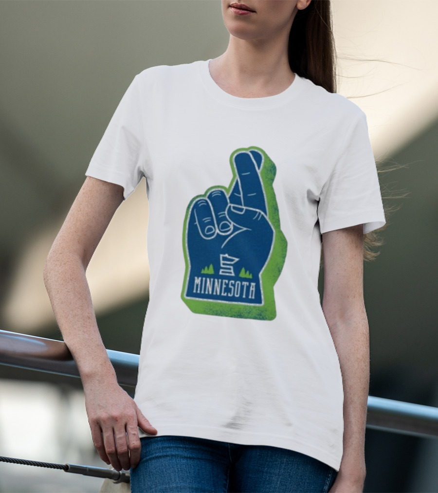 Minnesota Mood Fingers Hand Gesture With State Icon And Trees T-Shirt