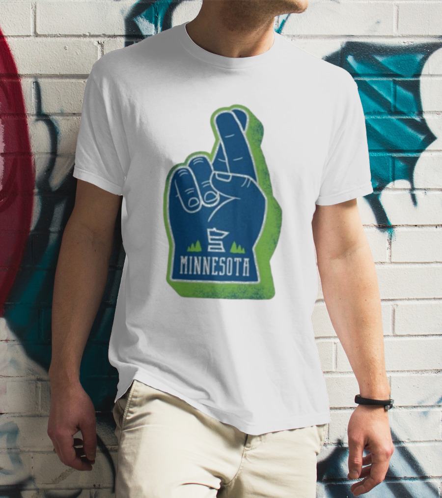 Minnesota Mood Fingers Hand Gesture With State Icon And Trees T-Shirt