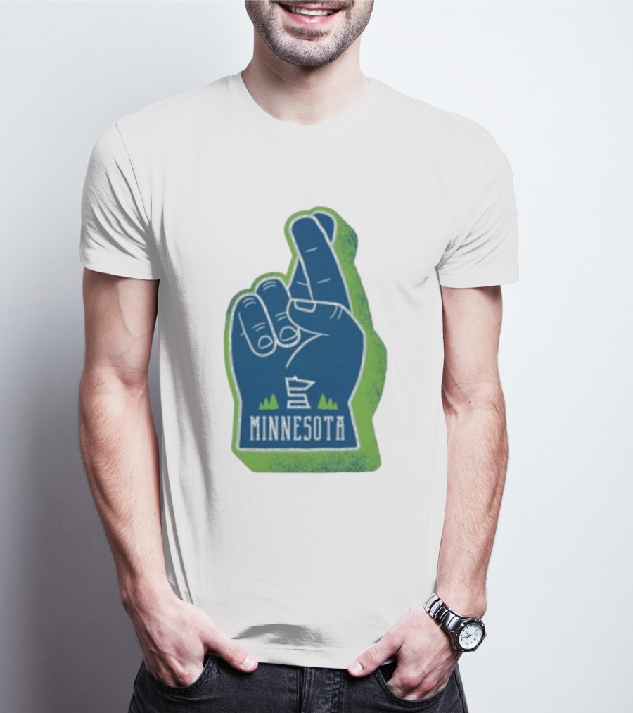 Minnesota Mood Fingers Hand Gesture With State Icon And Trees T-Shirt