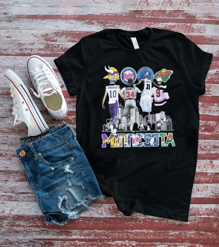 Minnesota Vikings Twins Timberwolves Wild Iconic Players Signatures Fan T-Shirt