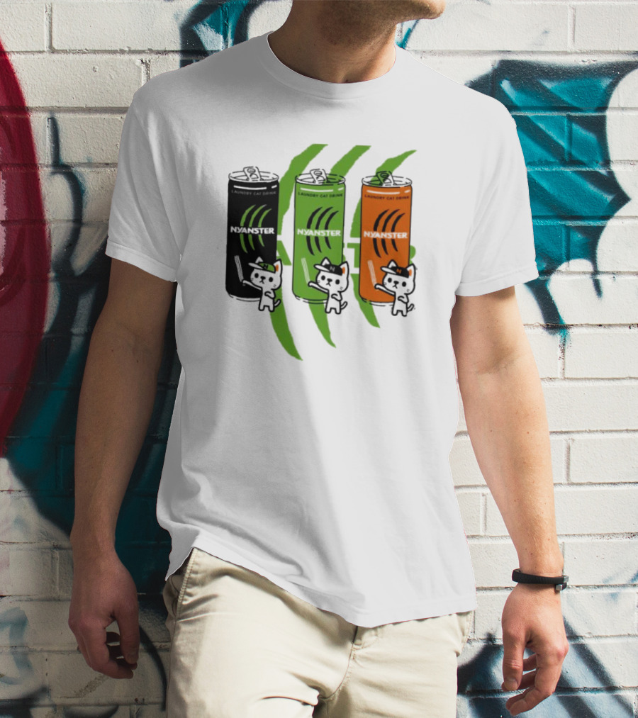 Laundry Cat Drink Nyanster Cans With Three Cats T-Shirt