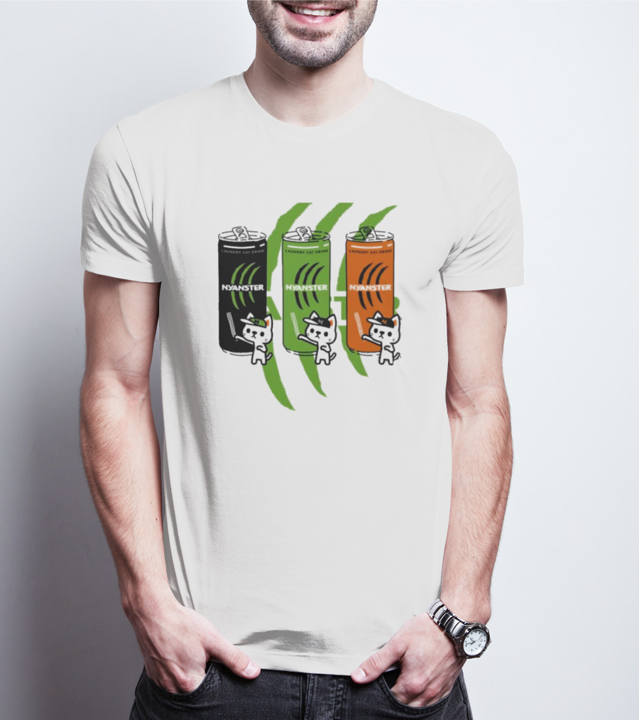 Laundry Cat Drink Nyanster Cans With Three Cats T-Shirt