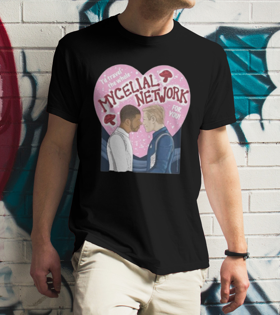 I’d Travel The Whole Mycelial Network For You Tender Moment Pink Heart Mushrooms T-Shirt