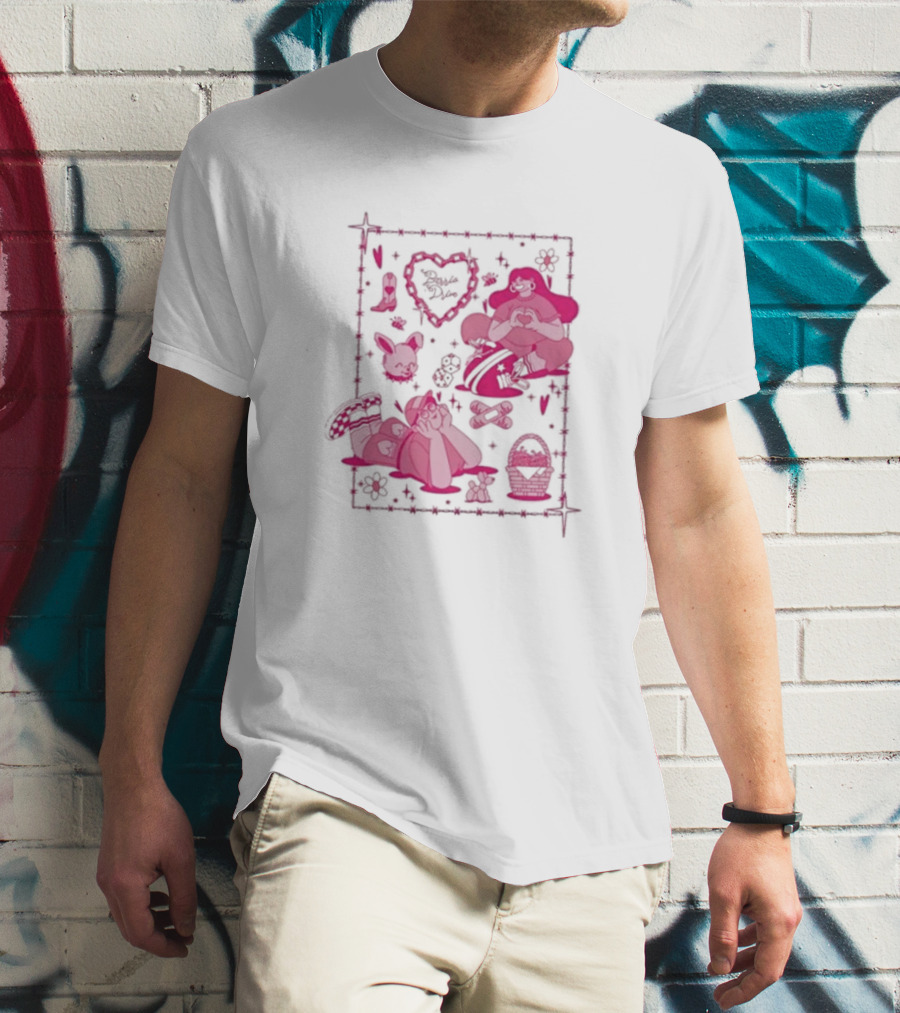 Barrio Drive Picnic Neon Heart Love Basket Motif T-Shirt