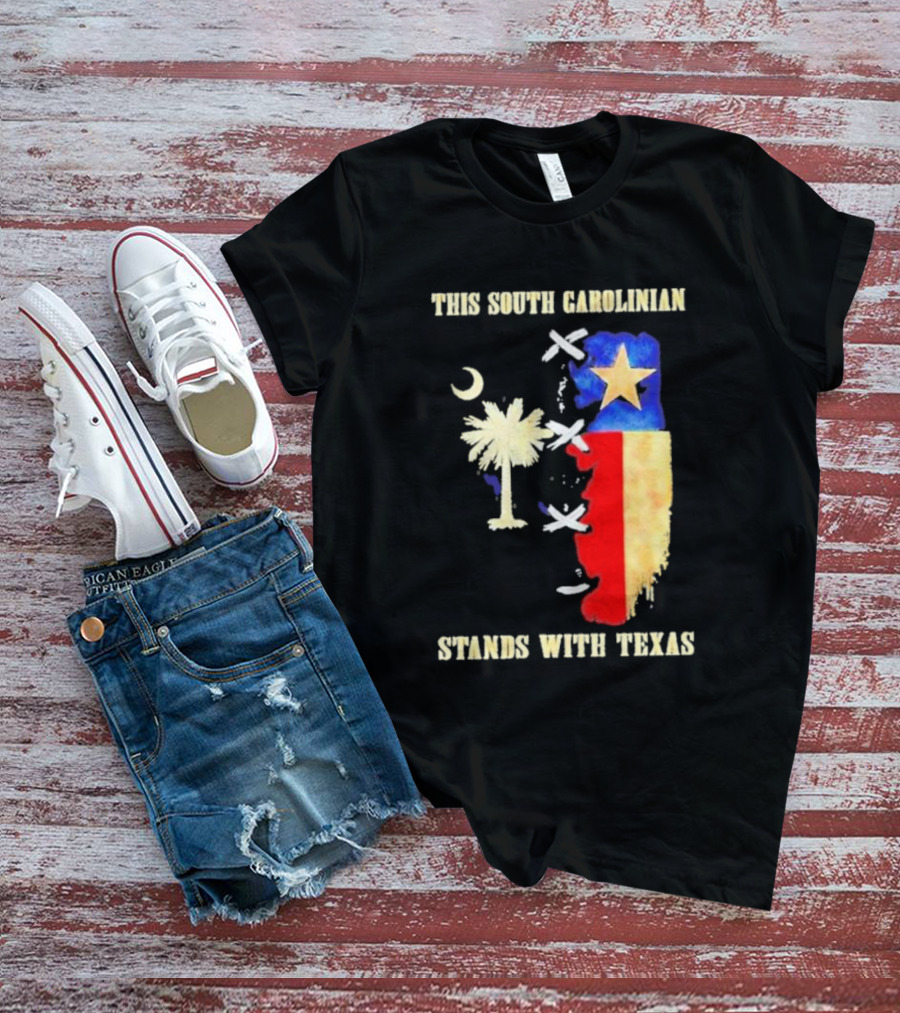 This South Carolinian Supports Unity With Texas Featuring State Symbols And Crescent Moon T-Shirt