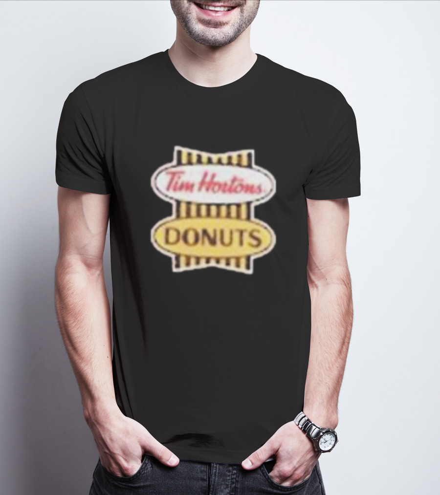 Tim Hortons Donuts Retro Logo Black And Yellow Stripes T-Shirt
