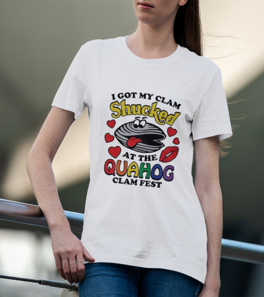 I Got My Clam Shucked At The Quahog Clam Fest Hearts And Lips T-Shirt