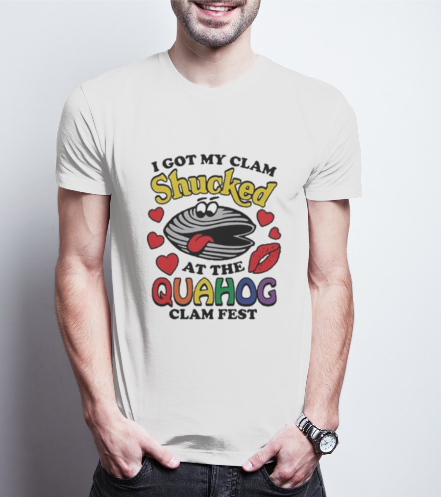 I Got My Clam Shucked At The Quahog Clam Fest Hearts And Lips T-Shirt