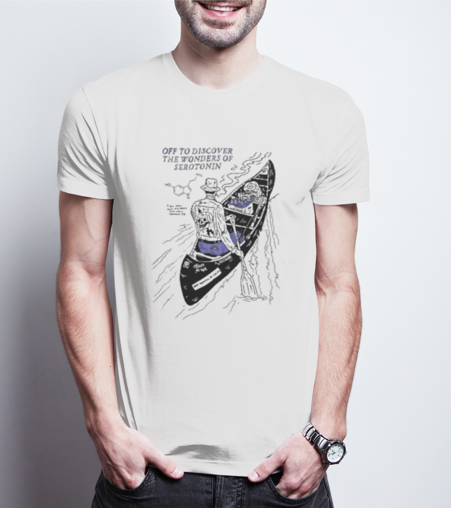 Off To Discover The Wonders Of Serotonin Adventure In Psychedelic Canoe With Molecule Diagram T-Shirt