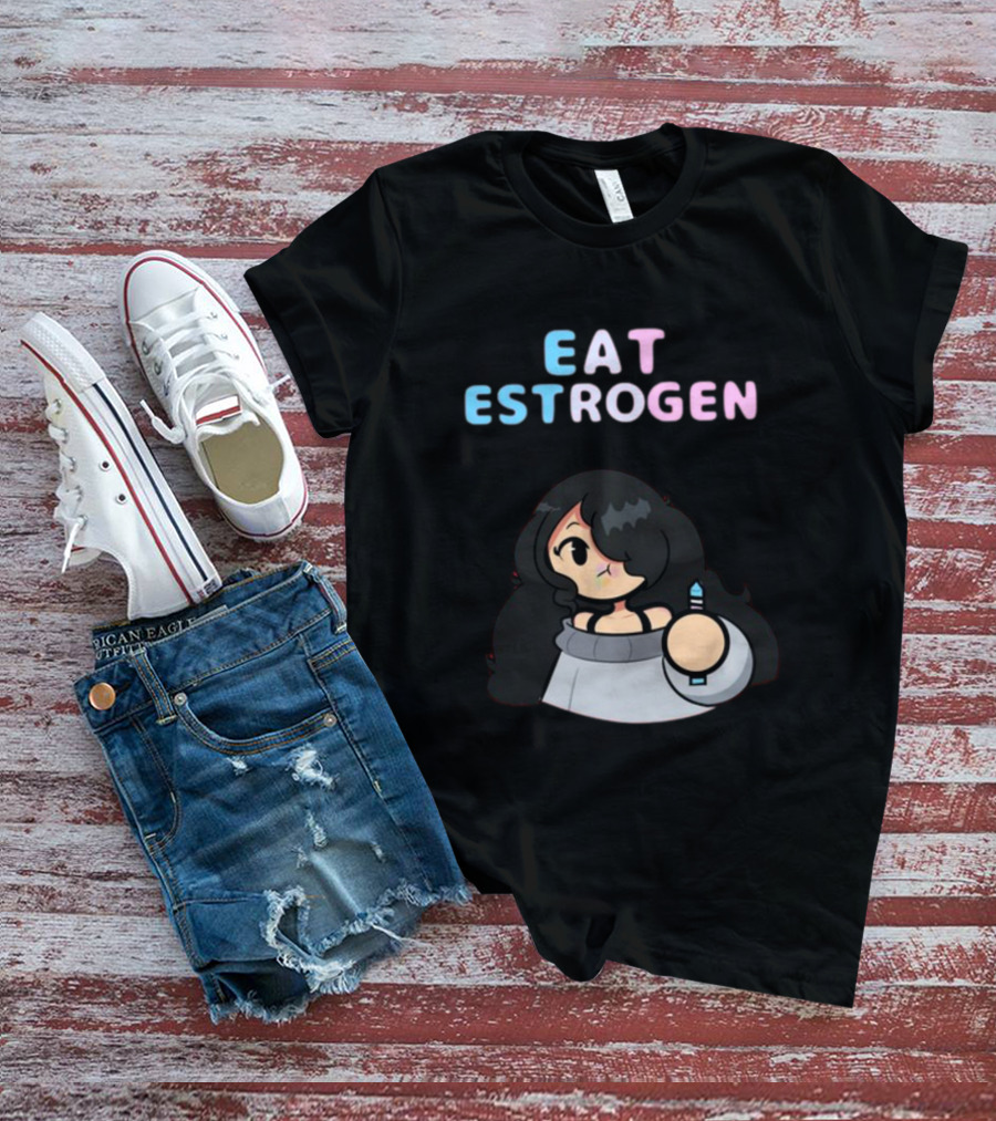 Eat Estrogen Cartoon Character Holding Syringe T-Shirt