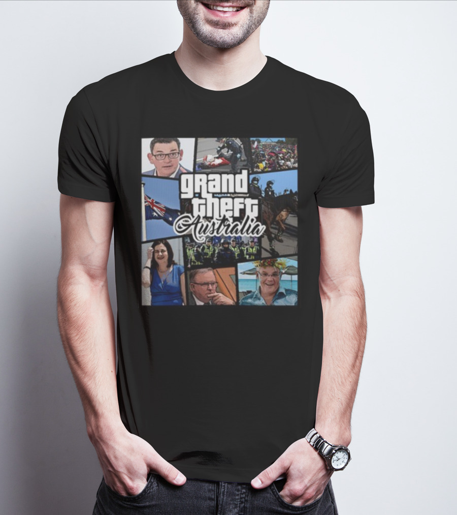 Aussiebotstudio Grand Theft Australia Melbourne Police Political Satire T-Shirt