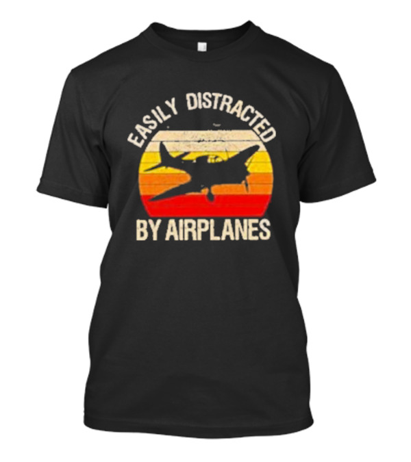 Easily Distracted By Airplanes Vintage Sunset T-Shirt