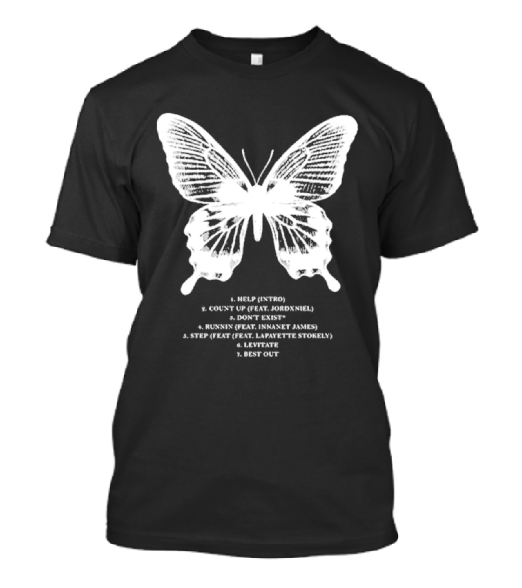 Gian Kash Faith Over Fear Butterfly With Tracklist Featuring Jordeniel Innanet James Lapayette Stokely T-Shirt