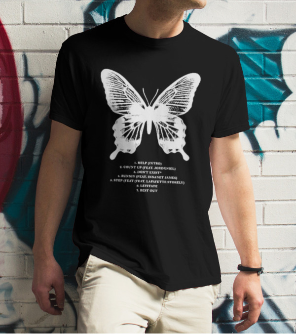 Gian Kash Faith Over Fear Butterfly With Tracklist Featuring Jordeniel Innanet James Lapayette Stokely T-Shirt