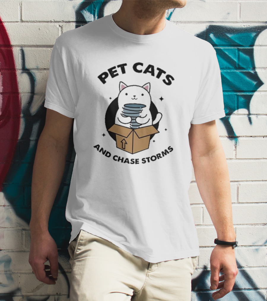Helicity Pet Cats And Chase Storms Black Cat In Box Holding Tornado T-Shirt