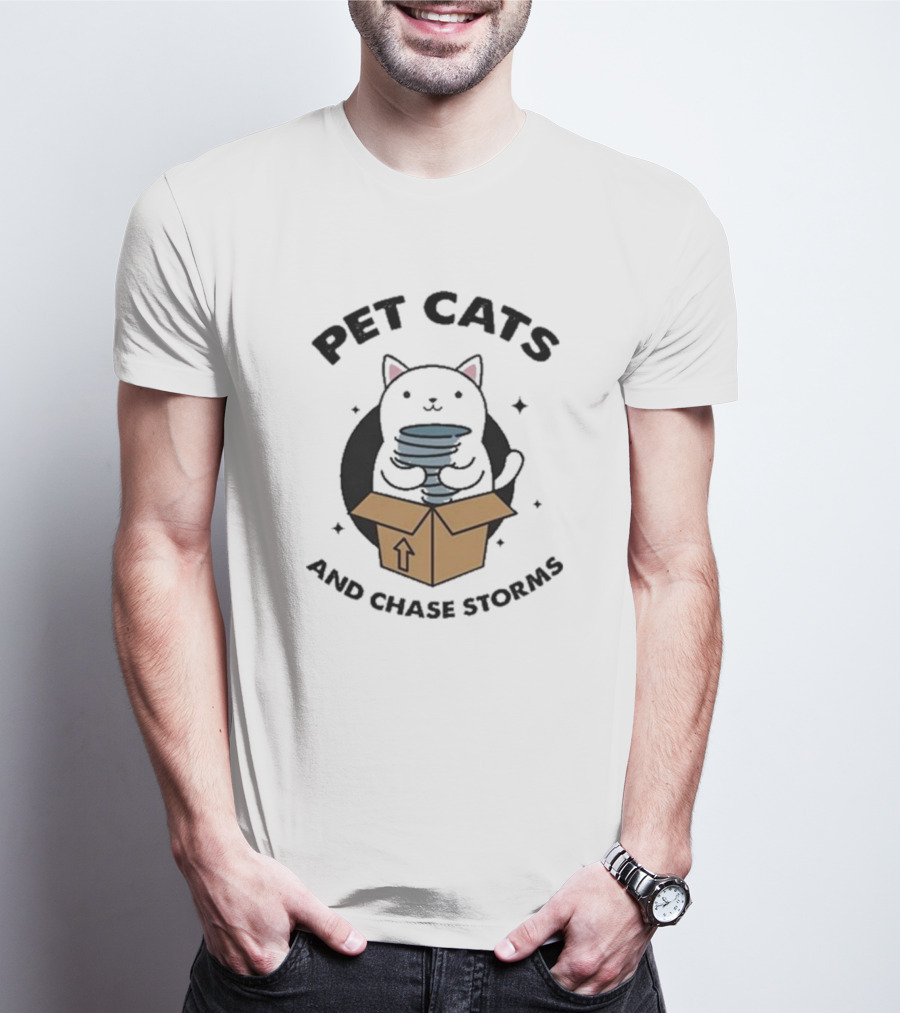 Helicity Pet Cats And Chase Storms Black Cat In Box Holding Tornado T-Shirt
