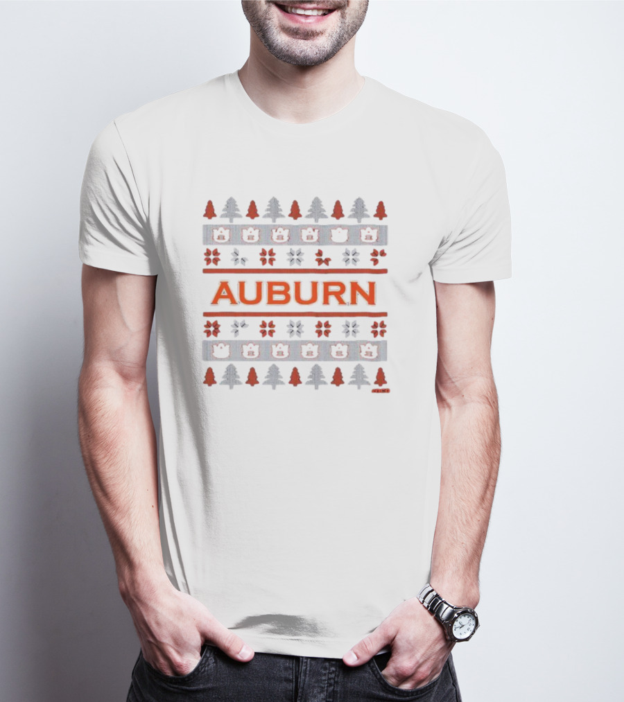 Auburn Festive Holiday Winter Pattern Trees Bears T-Shirt