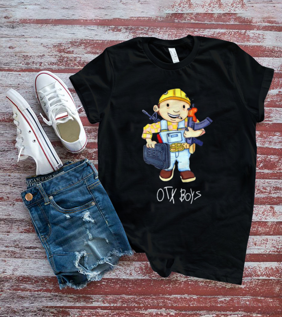 Geezyworld Bob The Driller OTX Boys Cartoon Character Holding Tools T-Shirt