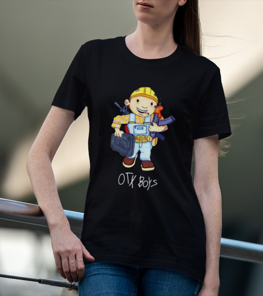 Geezyworld Bob The Driller OTX Boys Cartoon Character Holding Tools T-Shirt