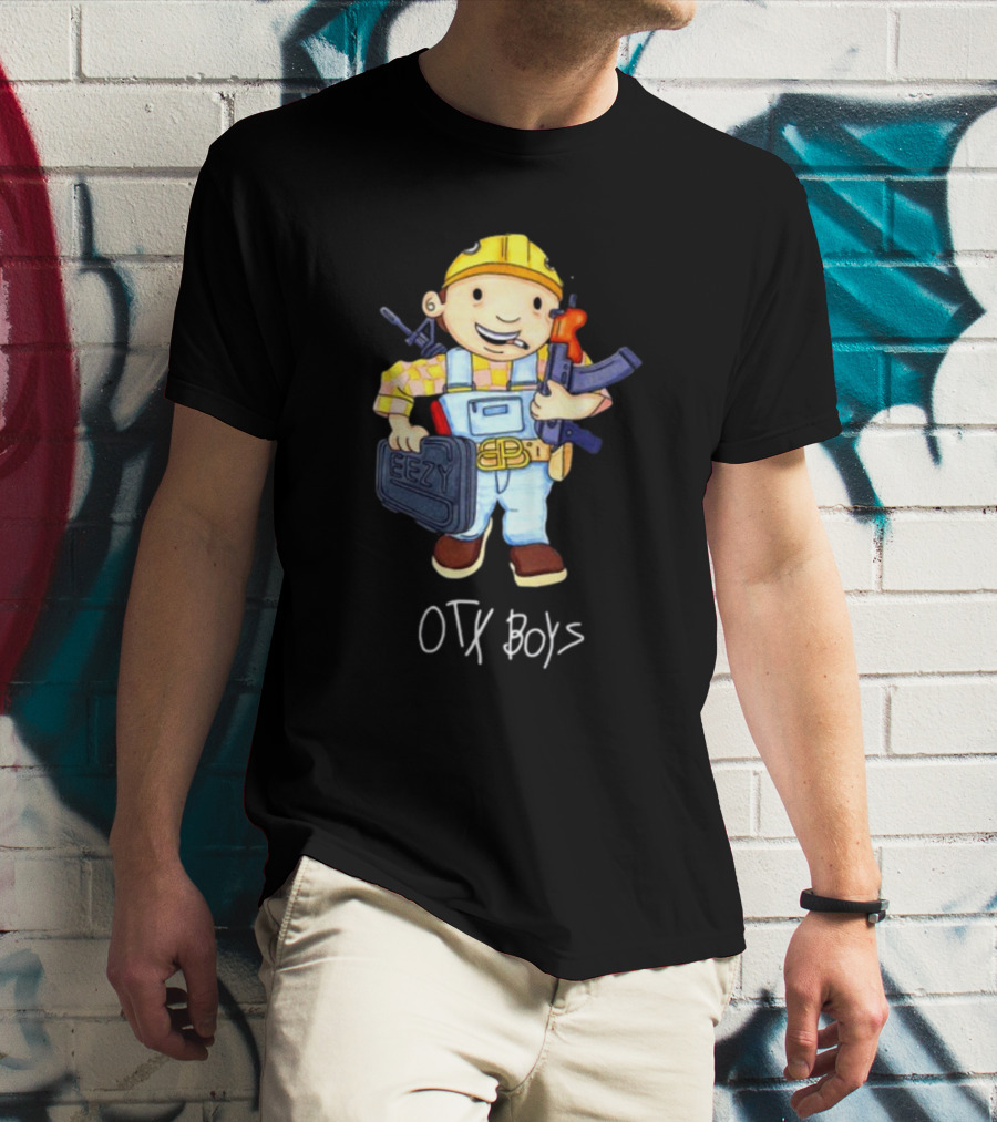 Geezyworld Bob The Driller OTX Boys Cartoon Character Holding Tools T-Shirt