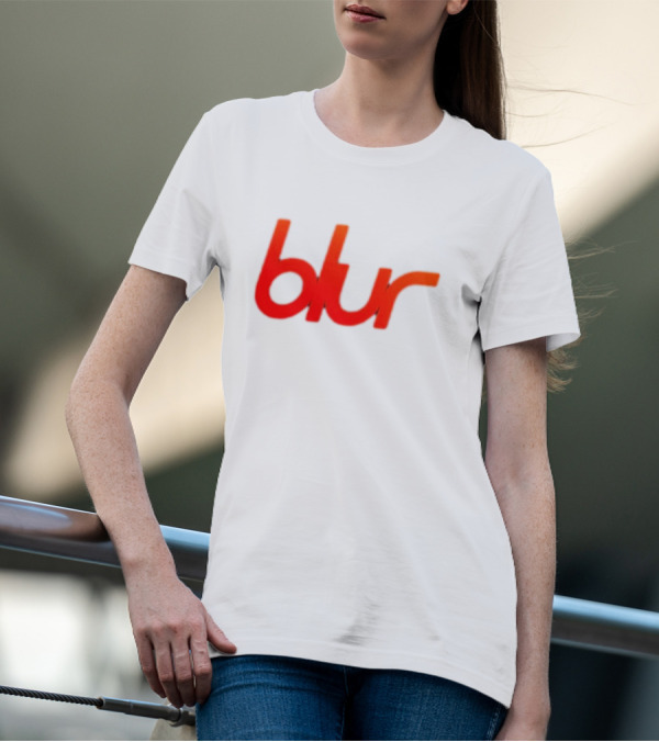 Blur Red-Orange Text Navy Blue T-Shirt