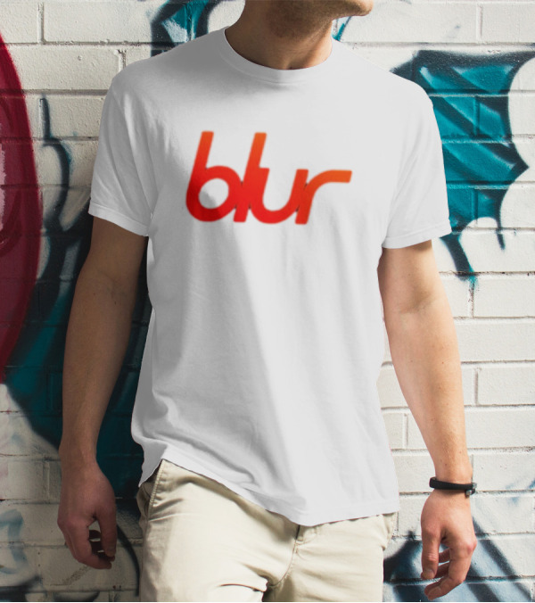 Blur Red-Orange Text Navy Blue T-Shirt