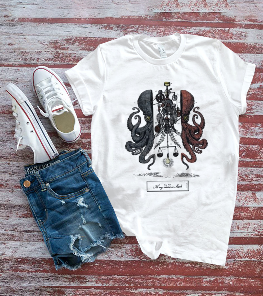 Hi My Name Is Mark Dissection Blue And Red Octopus Balance Scales T-Shirt