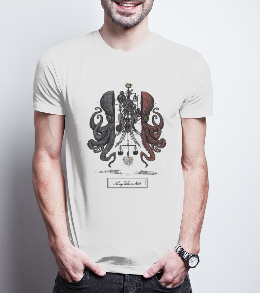 Hi My Name Is Mark Dissection Blue And Red Octopus Balance Scales T-Shirt