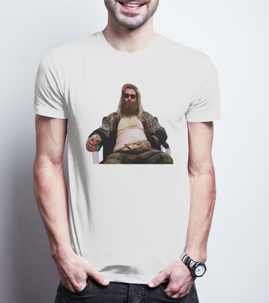 Marvel Avengers Endgame Fat Thor Sitting Relaxed With Drink T-Shirt