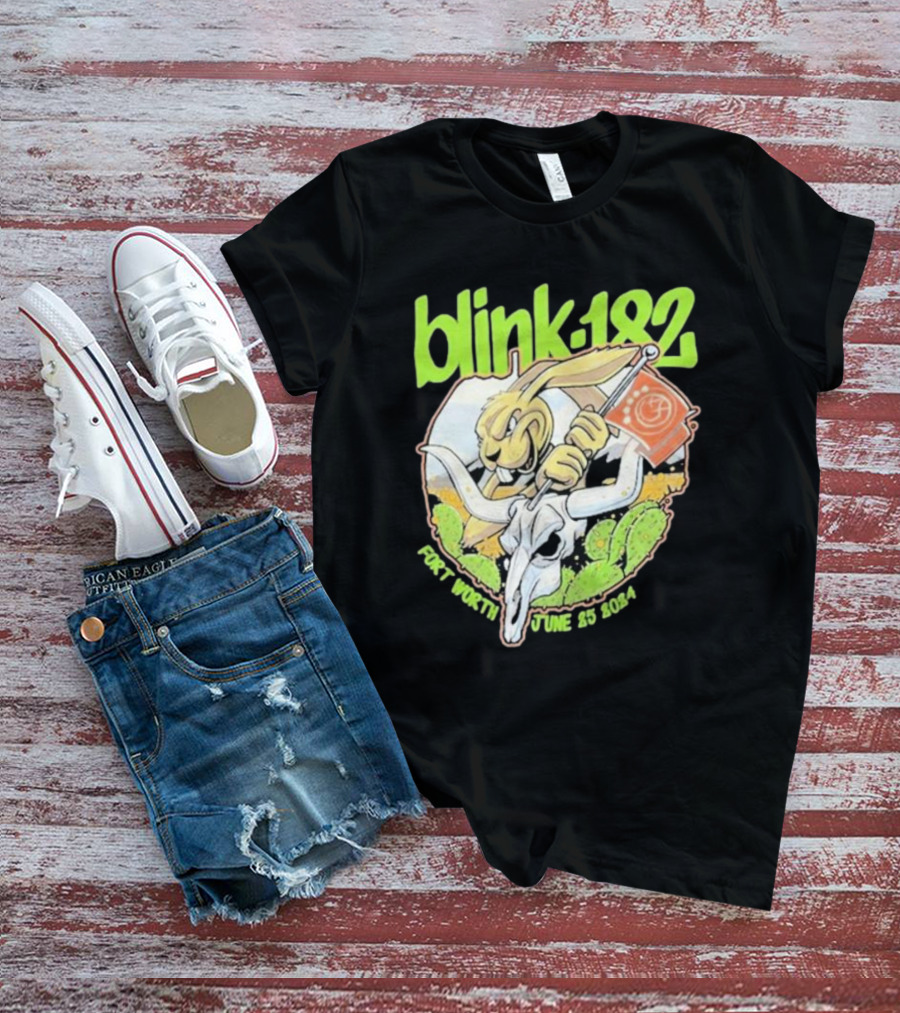 Blink-182 Fort Worth June 25 2024 Cactus Bunny Holding Flag T-Shirt