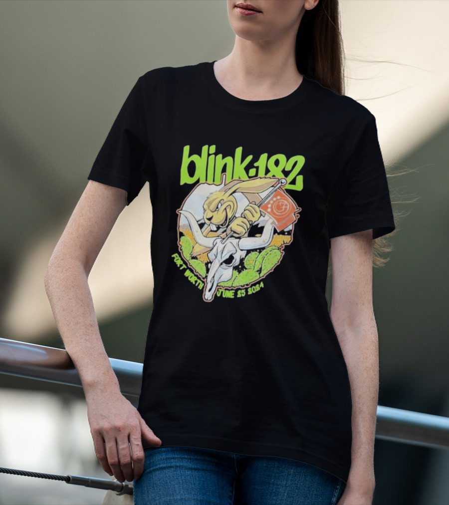 Blink-182 Fort Worth June 25 2024 Cactus Bunny Holding Flag T-Shirt