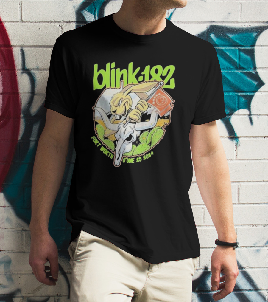 Blink-182 Fort Worth June 25 2024 Cactus Bunny Holding Flag T-Shirt