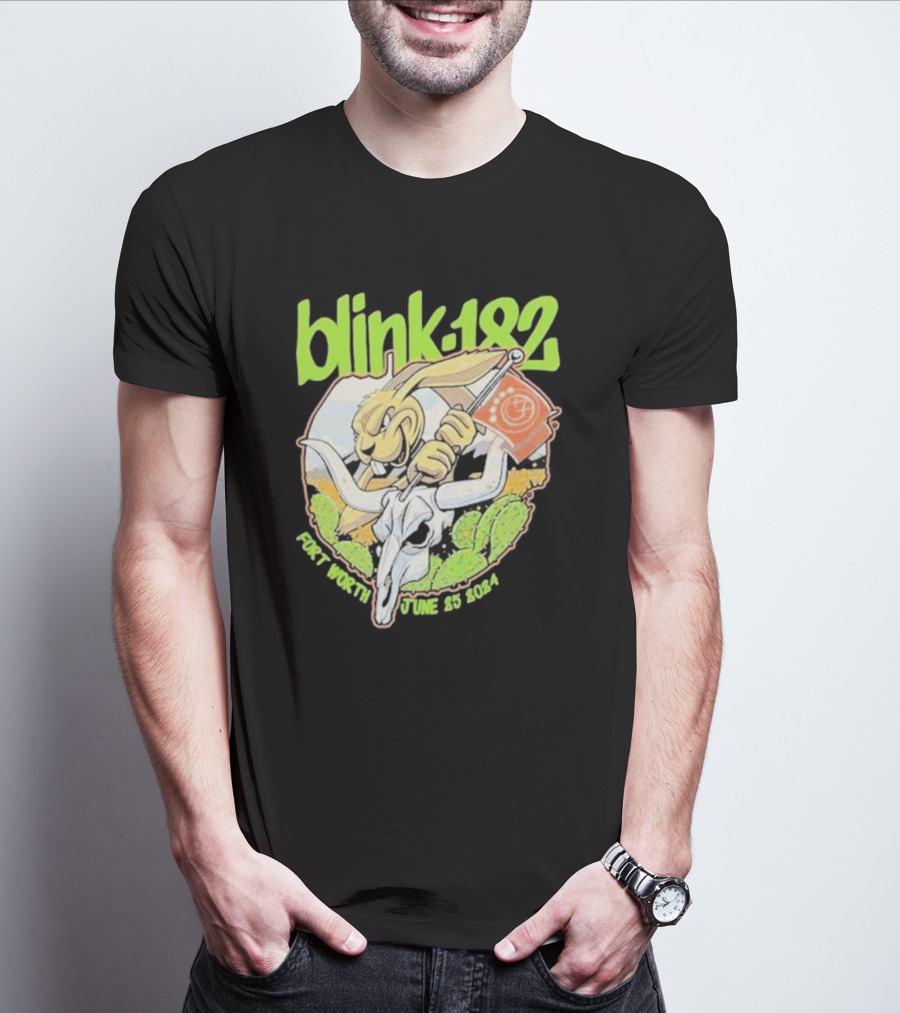 Blink-182 Fort Worth June 25 2024 Cactus Bunny Holding Flag T-Shirt
