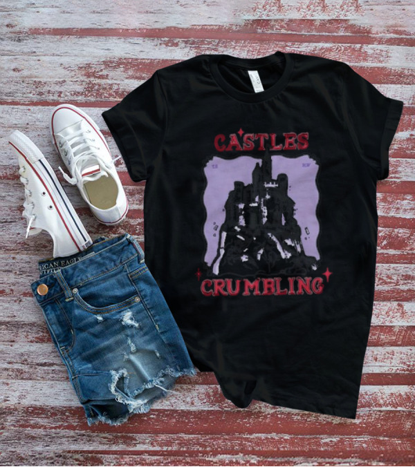 Castles Crumbling Medieval Fortress Art Purple Background T-Shirt