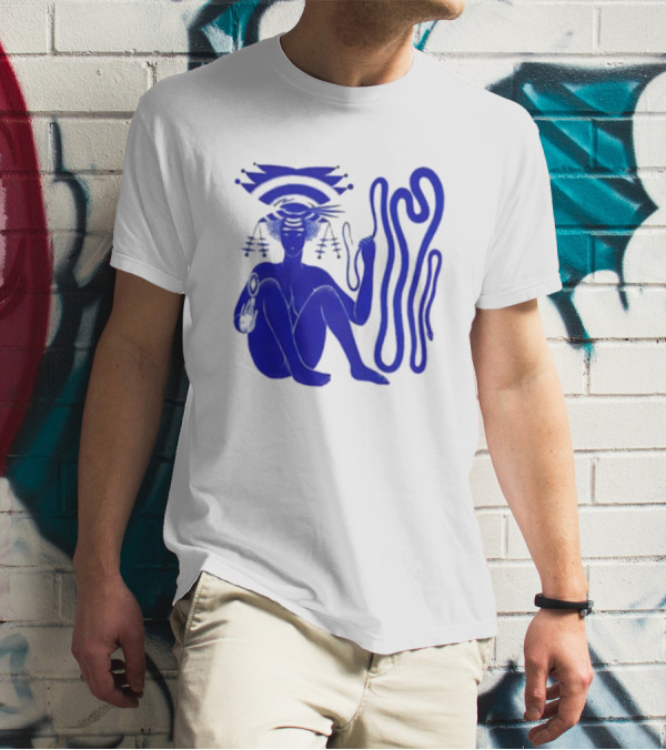 Hiatus Kaiyote Love Heart Cheat Code Abstract Blue Figure With Spiral Elements T-Shirt