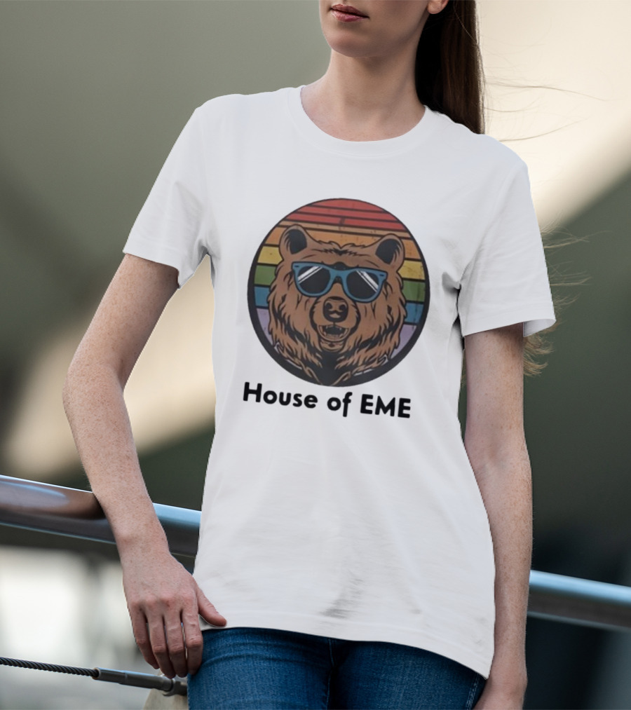 House Of EME Bear With Sunglasses In Retro Rainbow Circle T-Shirt