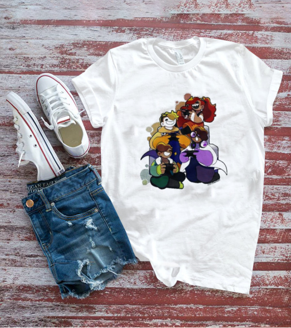 Bish Bash Bots Colorful Cartoon Characters Gaming Together T-Shirt