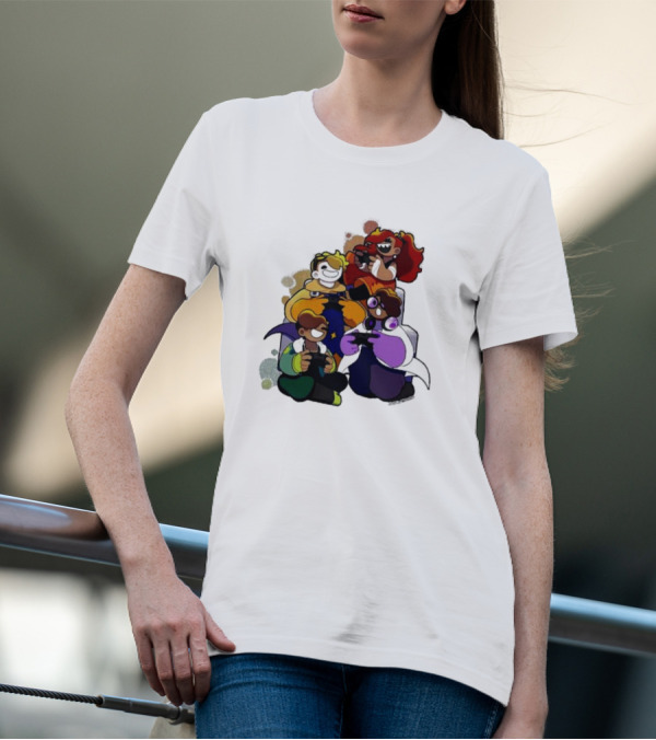 Bish Bash Bots Colorful Cartoon Characters Gaming Together T-Shirt