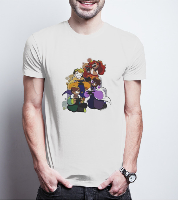 Bish Bash Bots Colorful Cartoon Characters Gaming Together T-Shirt